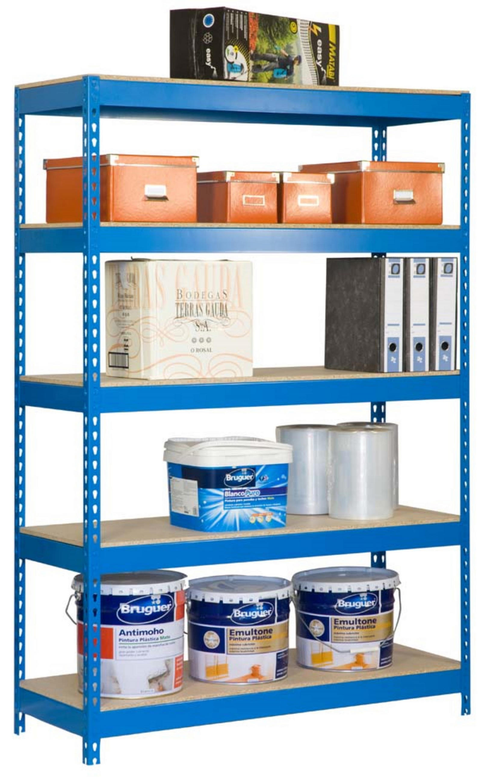 SCHWERLASTREGAL WOOD YETI LIGHT FIVE | HxBxT 200x100x60cm | Fachlast 300kg | Blau - Blau, Metall (100/200/60cm) - PROREGAL