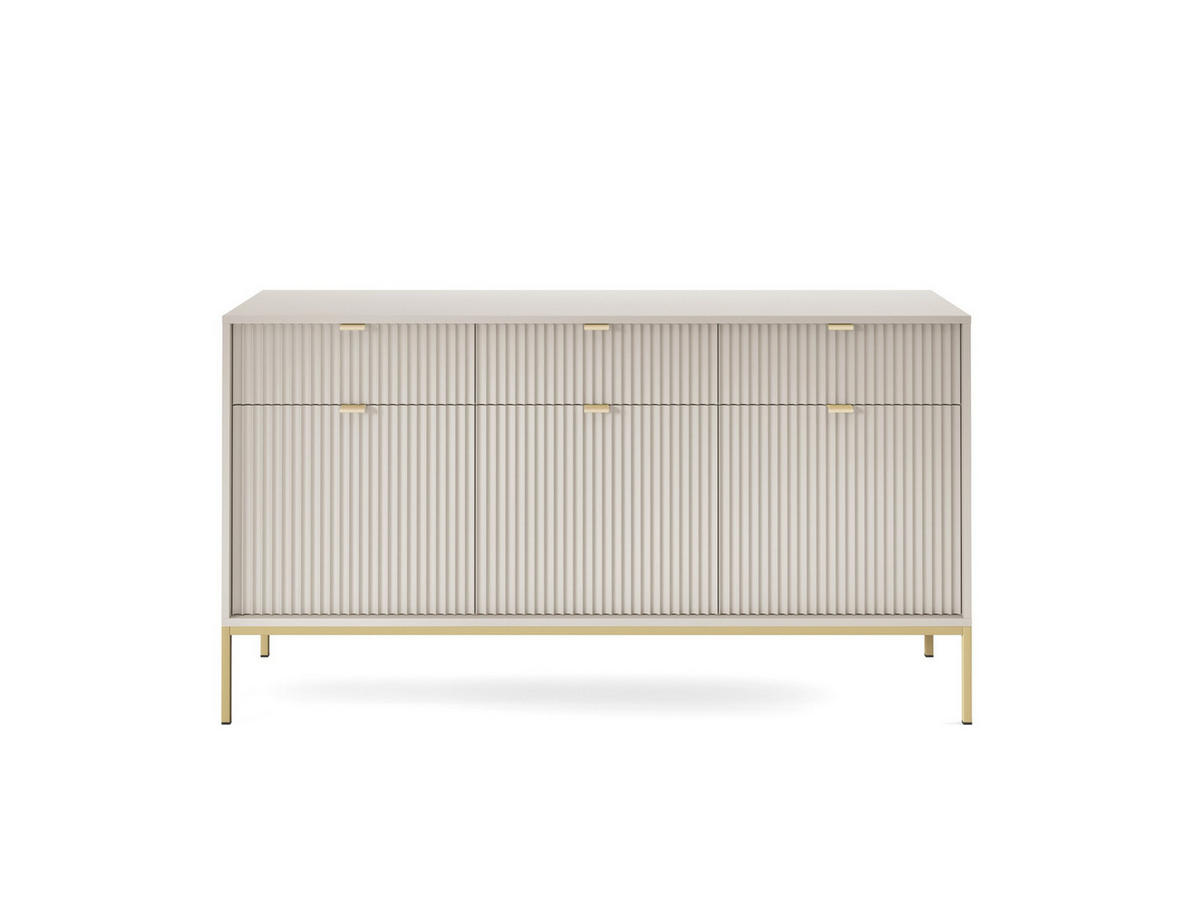 KOMMODE Nova Kaschmir, Golden Beine, Dreitürig - Kaschmir/Goldfarben, Holzwerkstoff/Metall (154/83/39cm) - Bettso