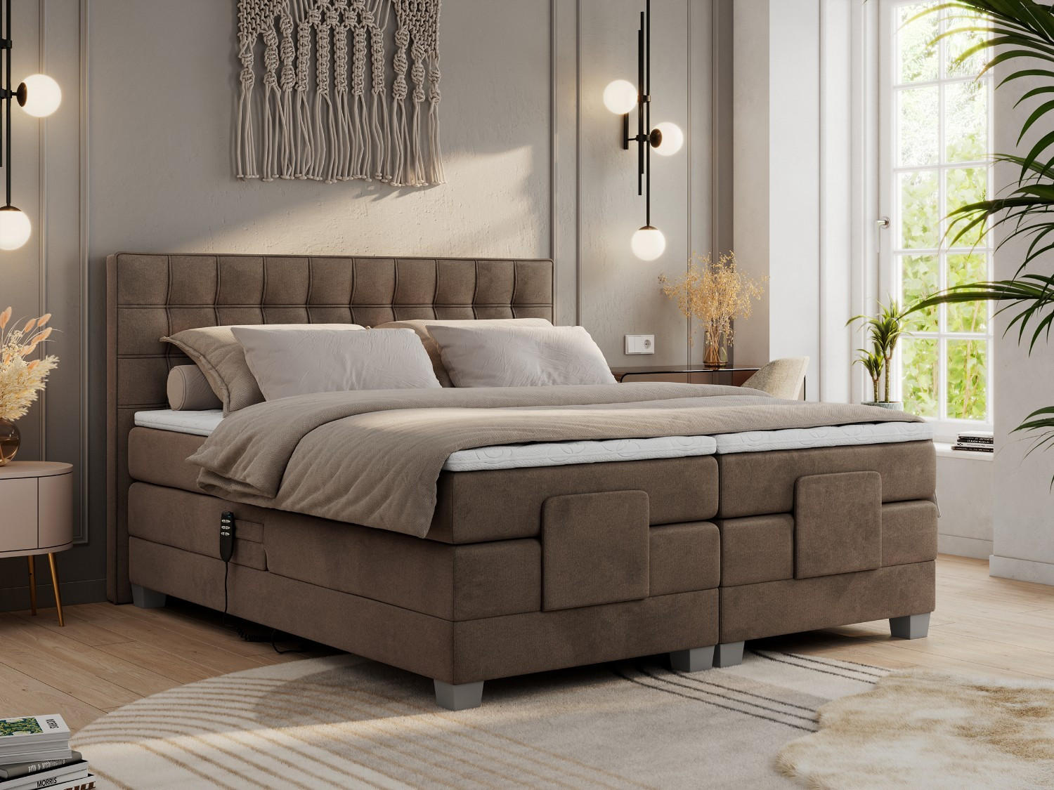 BOXBETT ELEKTRO 180/200 Braun Velvet - H3 - Braun, Holz/Textil (180/200cm) - MKS