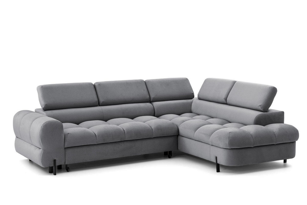 ECKSOFA BOWL L Rechts mit Schlaffunktion 125x195 Velours Dunkelgrau - Dunkelgrau/Schwarz, Holz/Textil (195/260cm) - Muffo