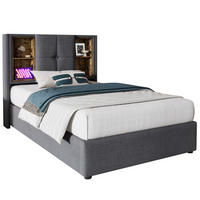 POLSTERBETT 90/200 cm Grau mit Stauraum, USB- und Type-C-Anschlüssen - Grau, Textil (90/200cm) - Flora Grace
