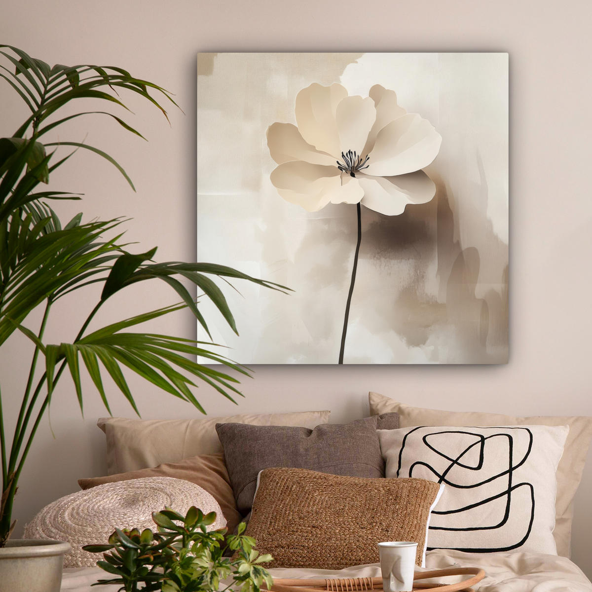 LEINWANDBILD Blume - Beige - Farbe - Schatten 90x90 cm - Creme, Textil (90/90cm) - MuchoWow