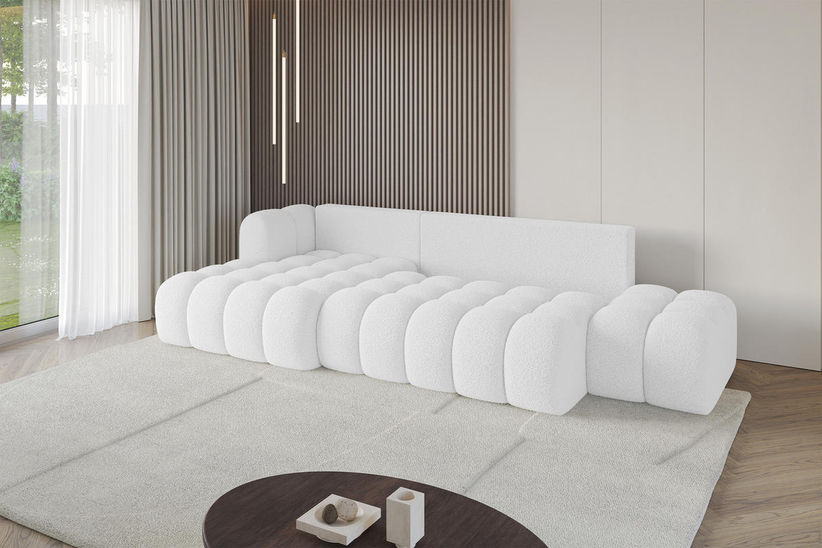ECKSOFA mit Schlaffunktion Ottomane Links OLEA-L2 321x164x75 Weiß Bouclé - Schwarz/Weiß, Holzwerkstoff/Kunststoff (321/164cm) - ALTDECOR