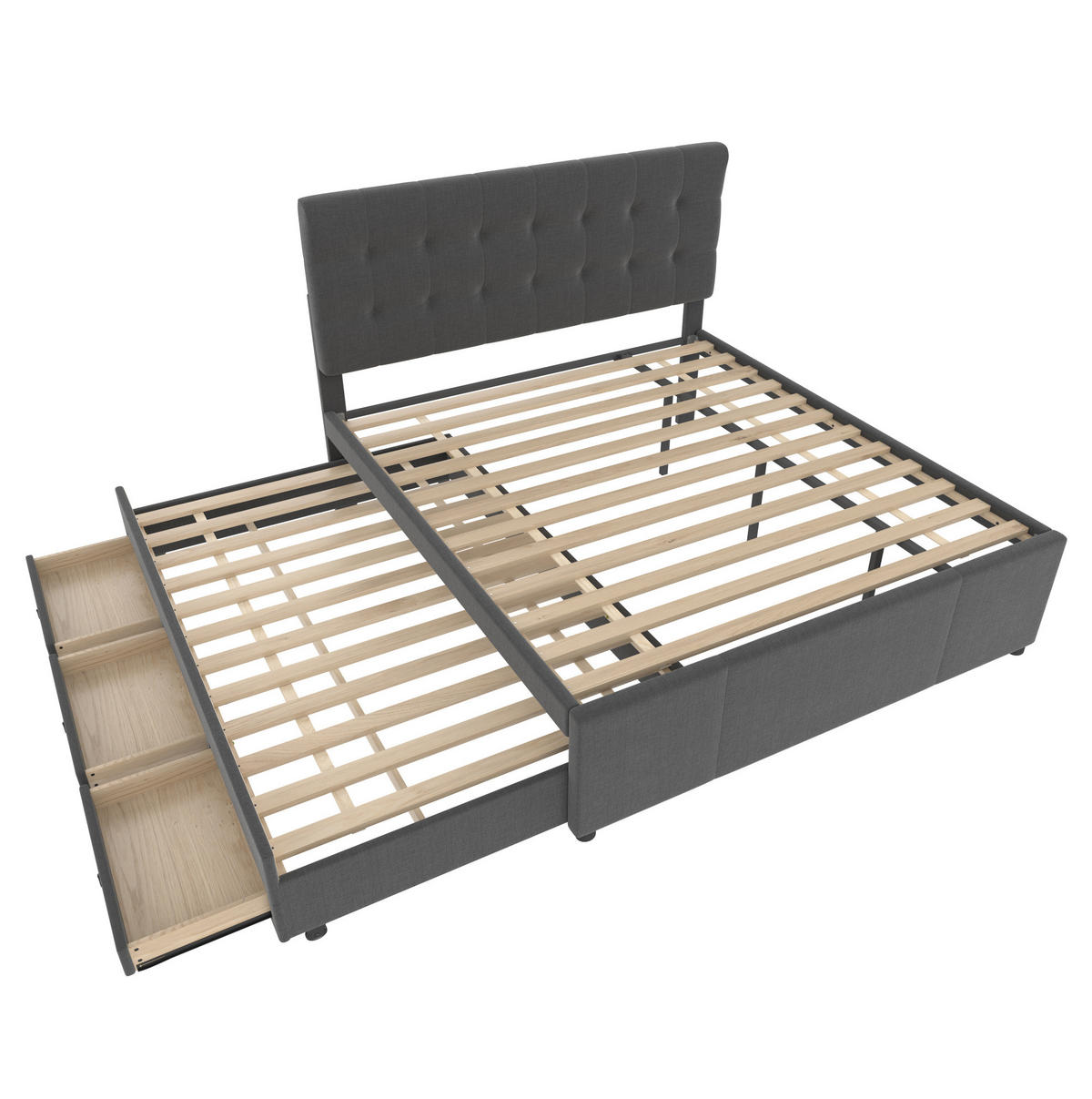 BETT mit Ausziehbett und 3 Schubladen 140x200 cm Leinen Grau - Grau, Holz (140/200cm) - Meubliv