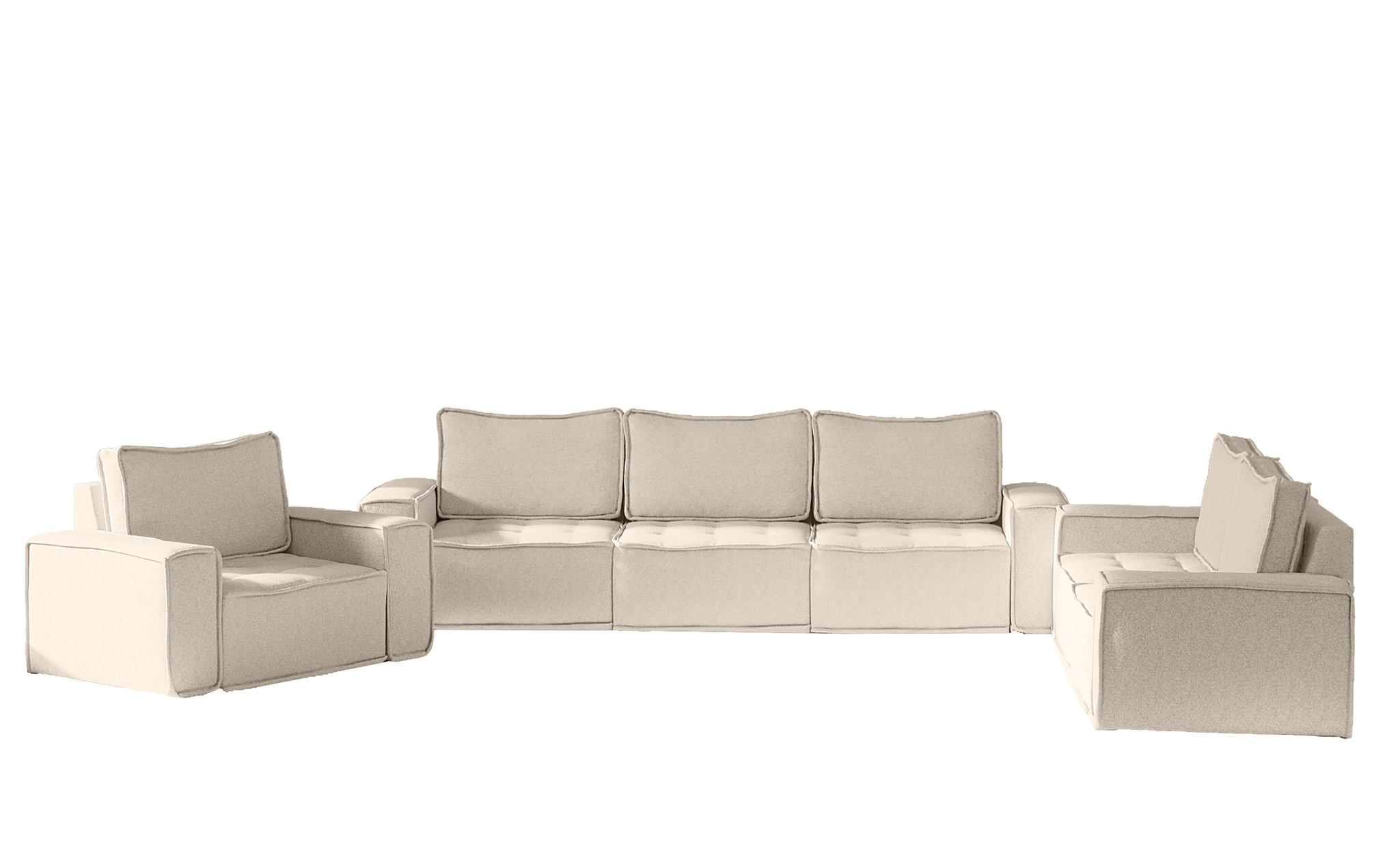 SOFASET Sande 3-2-1 Stoff Alpine - Beige, Holzwerkstoff/Textil (292/85/90cm) - Fun Möbel
