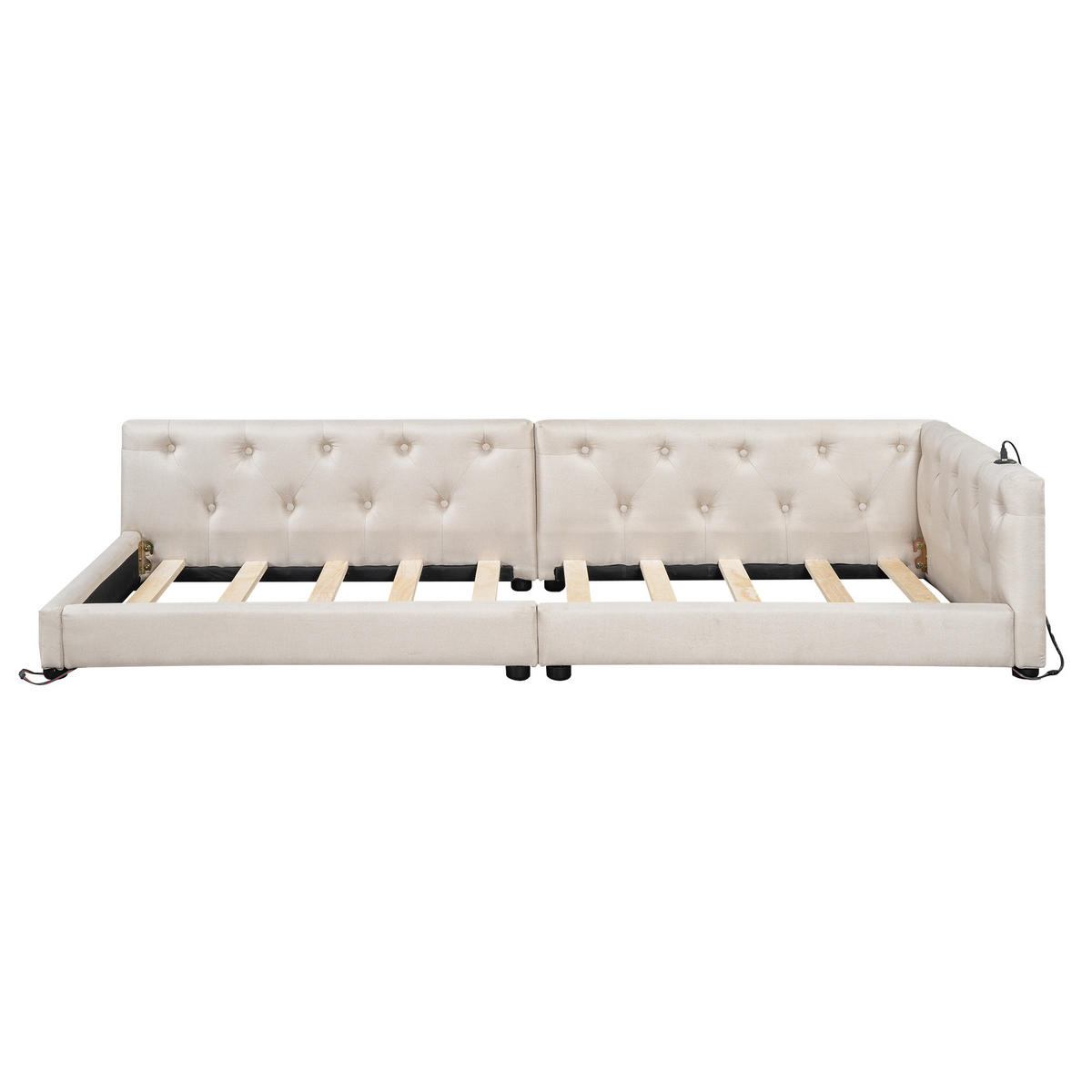 SCHLAFSOFA 90x200cm Beige Leinen LED-Licht Kopfteil USB-C - Beige, Holz (90/200cm) - FLIEKS