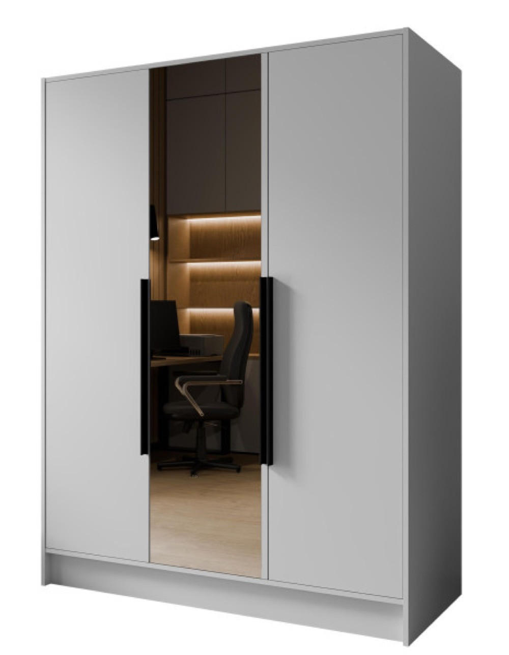 SCHRANK Weiß LUSO Mit Spiegel Und Schwarzen Griffen 150 g - Schwarz/Weiß, Holzwerkstoff (150/200/51cm) - Sepro Meble
