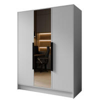 SCHRANK Weiß LUSO Mit Spiegel Und Schwarzen Griffen 150 g - Schwarz/Weiß, Holzwerkstoff (150/200/51cm) - Sepro Meble