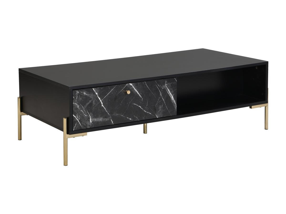 COUCHTISCH mit 2 Schubladen & 2 Ablagefächern - MDF & Metall - Marmor-Optik Schwarz & Goldfarben - CIEMILA - Schwarz, Holz (120/60/38cm) - Pascal Morabito