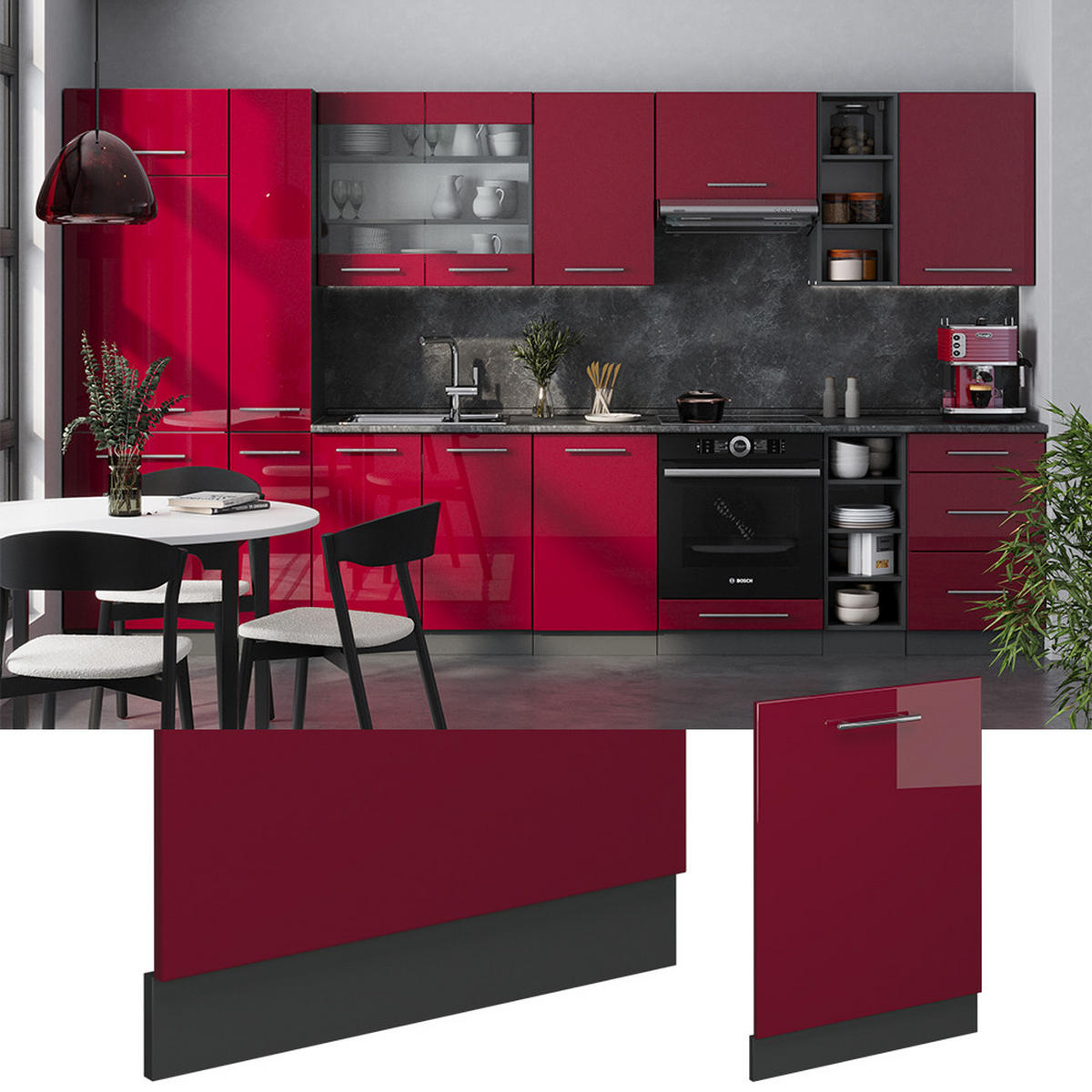 ČELNÍ PANEL MYČKY Fame-Line Bordó červená vysoký lesk - bordeaux/antracitová, kompozitní dřevo (60/81.8/1.6cm) - Vicco