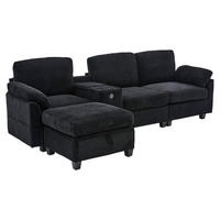 ECKSOFA L-Form mit verstellbarer Mittelkonsole und Stauraumhocker Cord schwarz 266/136/82 cm - Schwarz, Textil (266/136cm) - OKWISH