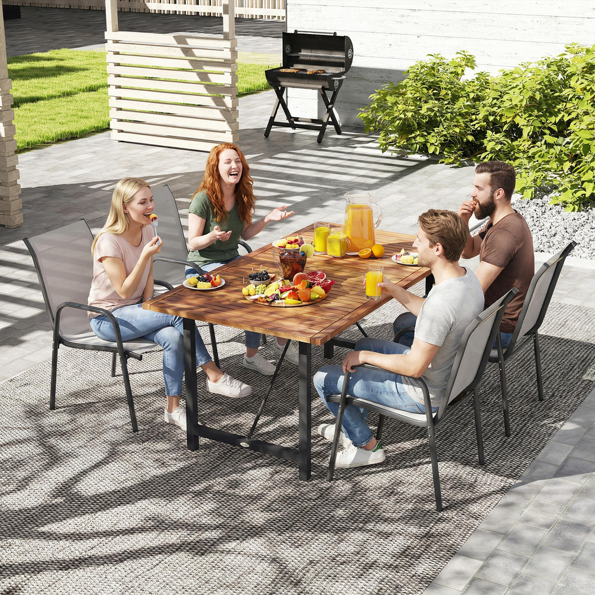 GARTENSTÜHLE 4er Set Stapelbare Terrassenstühle mit Atmungsaktive Rücken, Armlehnen 120 kg Belast - Hellgrau, Metall (69/87/51cm)