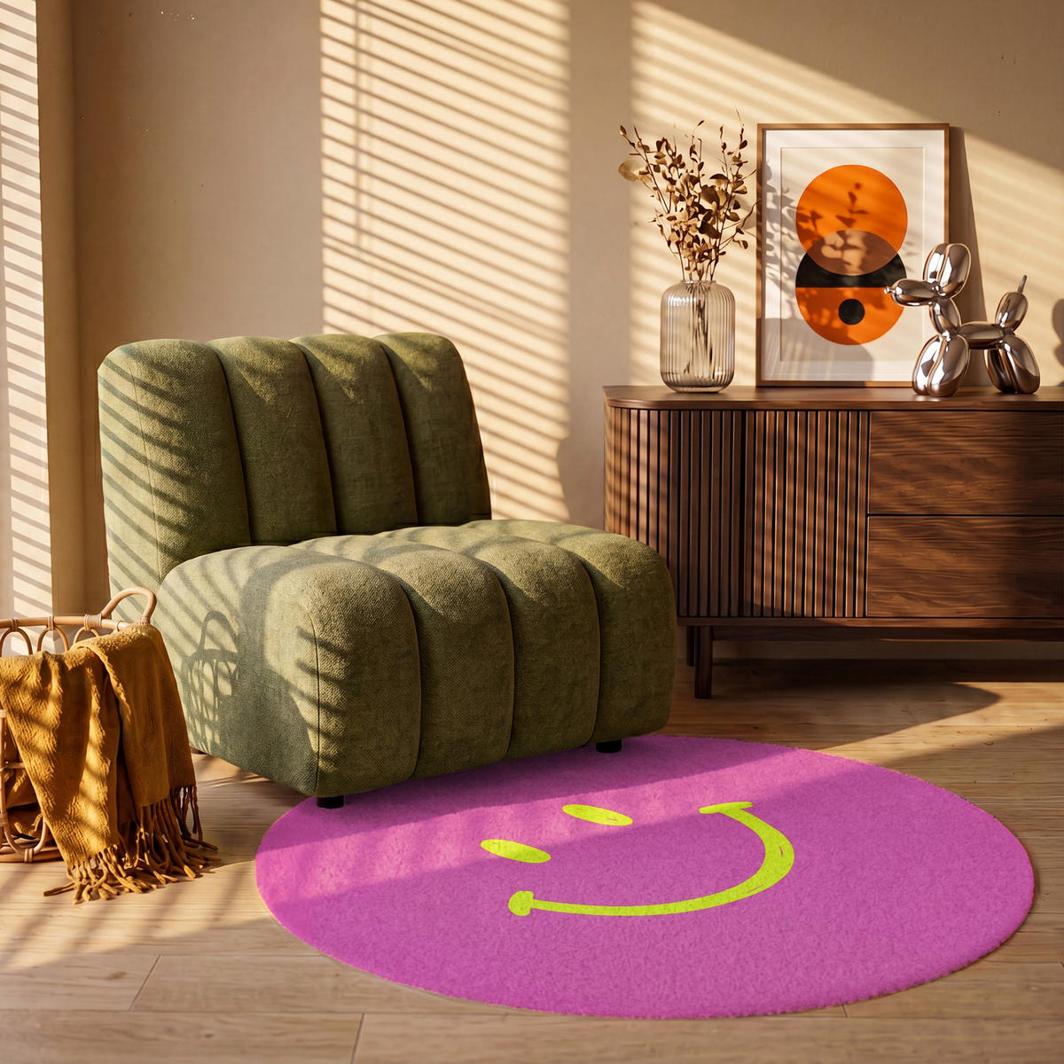 TEPPICH - Smiley - Fröhlich - Rosa - 120x120 cm - Pink, Kunststoff/Textil (120/0.4cm) - OnlyWow