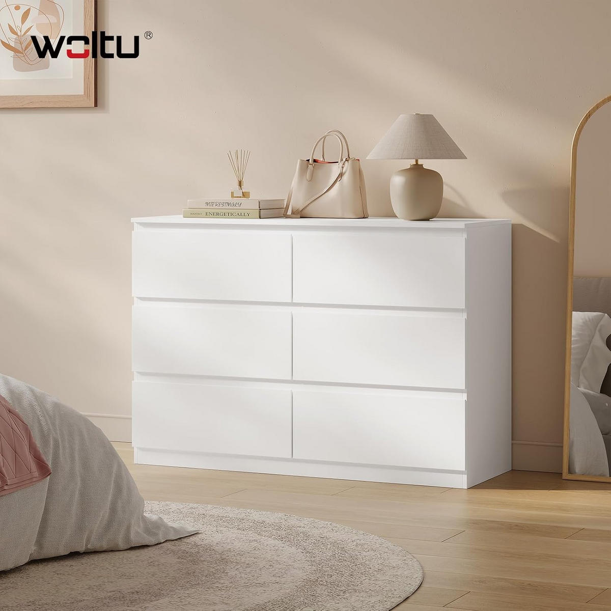 KOMMODE 6 Schubladen Holzwerkstoff 100/36/69 cm Weiß - Weiß, Holzwerkstoff (100/69/36cm) - Woltu