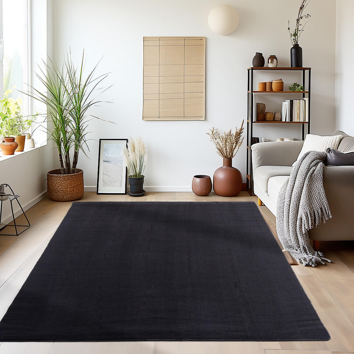TEPPICH Kurzflor Uni-Farbe Microfaser Antirutsch Wohnzimmer waschbar Schwarz Rechteckig 200x290 - Schwarz, Textil (200/290cm) - KADIMA DESIGN