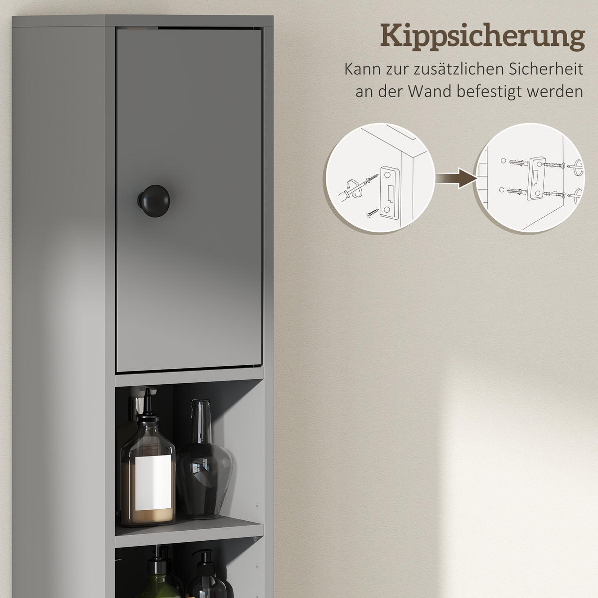 BADEZIMMERSCHRANK Spanplatte Grau - Schwarz/Grau, Karton/Holzwerkstoff (20/180/20cm) - Kleankin