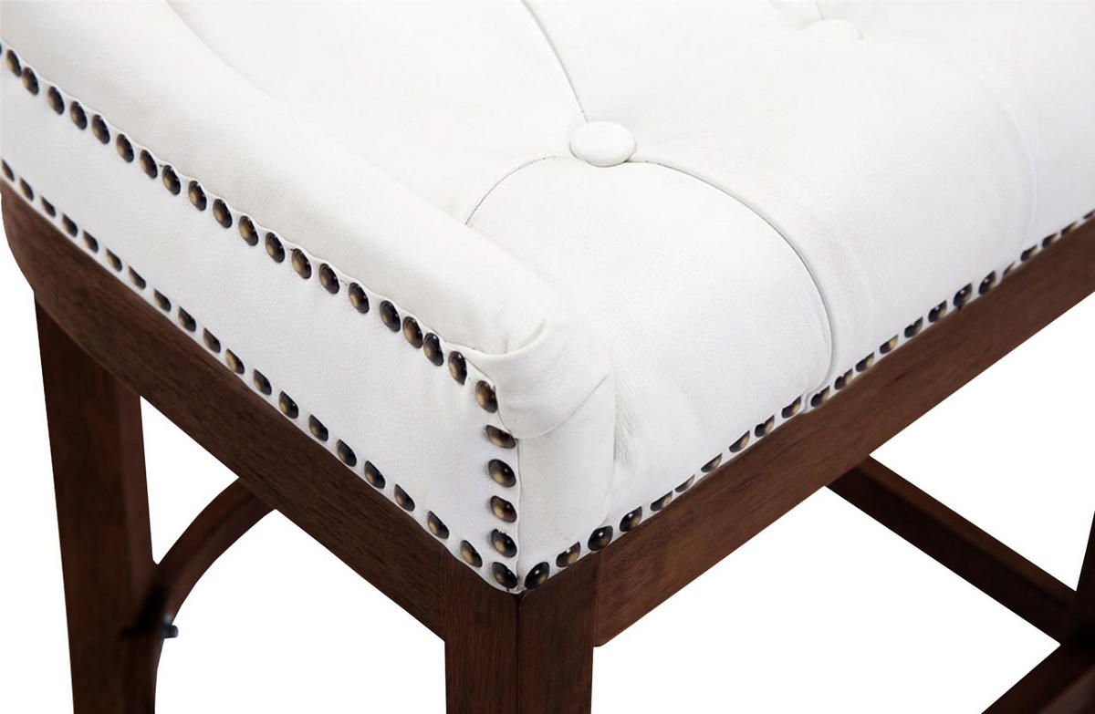 BARHOCKER Echtleder weiß - Dunkelbraun/Weiß, Leder/Holz (55/109/57cm) - CLP