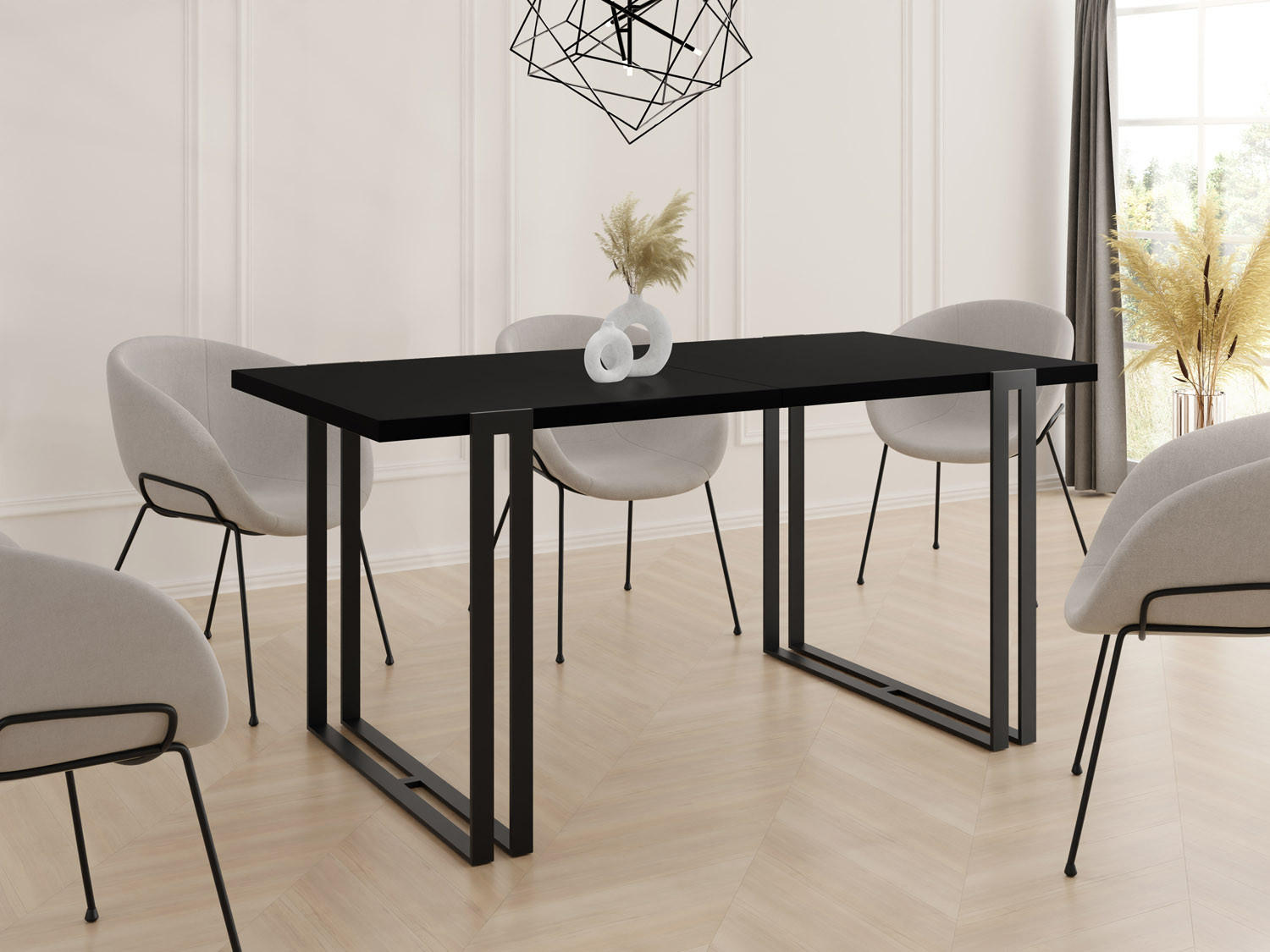 ESSTISCH Marco rechteckig ausziehbar, Schwarz 140-240/80/76 cm - Schwarz, Holzwerkstoff/Metall (140/80/76cm) - WFL GROUP