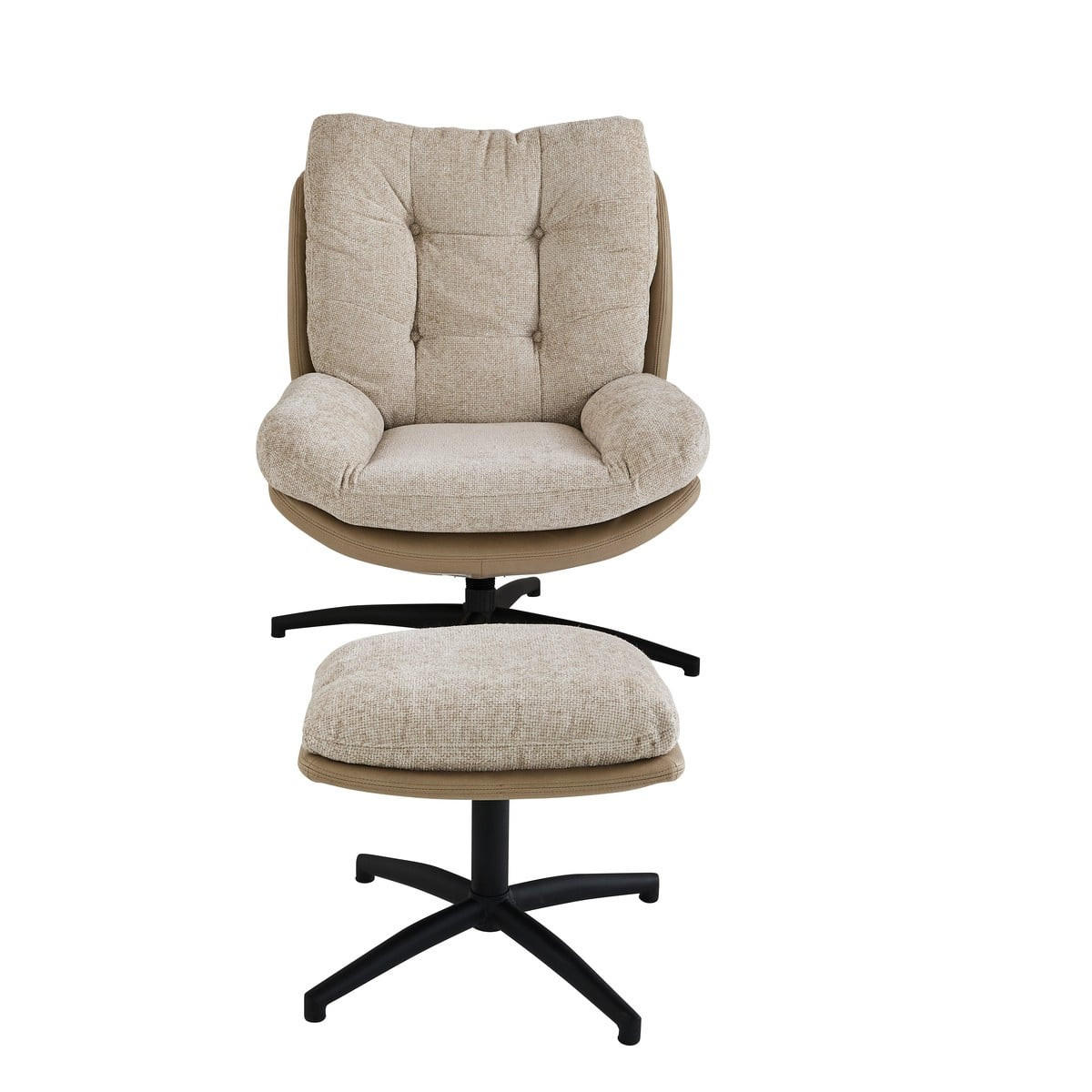 DREHSTUHL aus beigem Stoff mit Fußstütze L68 cm 87/90/68 cm - Beige, Textil (87/90/75.5cm) - Calicosy