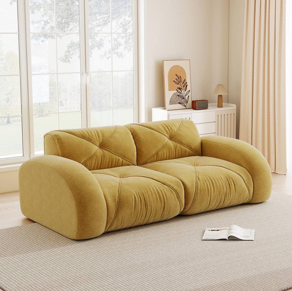 SOFA in Gelb aus Chenille mit flexiblem Sitzkomfort - Gelb, Textil (95/76/204cm) - Flora Grace