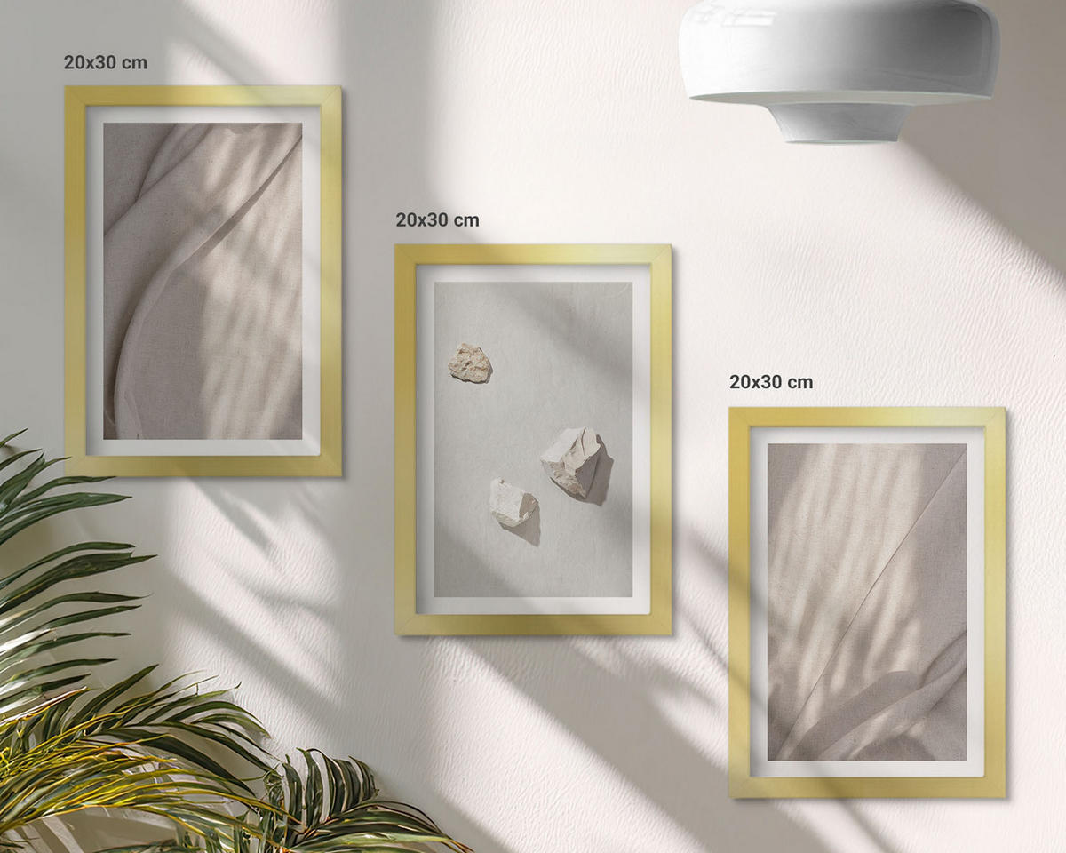 WANDBILDER 3er Set - 20x30 cm Goldrahmen - Nahaufnahmen der Struktur im Boho-Stil - Goldfarben, Kunststoff (20/30cm) - ArtPrintCave