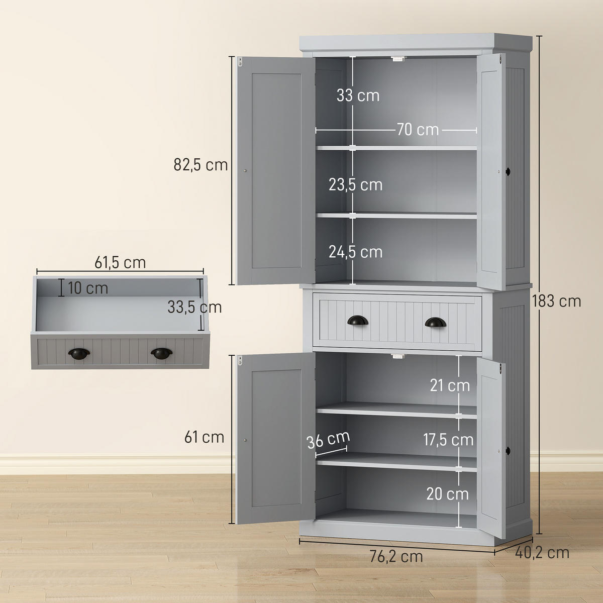 HIGHBOARD DE-11267 4 Türen Grau - Grau, Holzwerkstoff (40.2/183/76.2cm) - ComfortXL