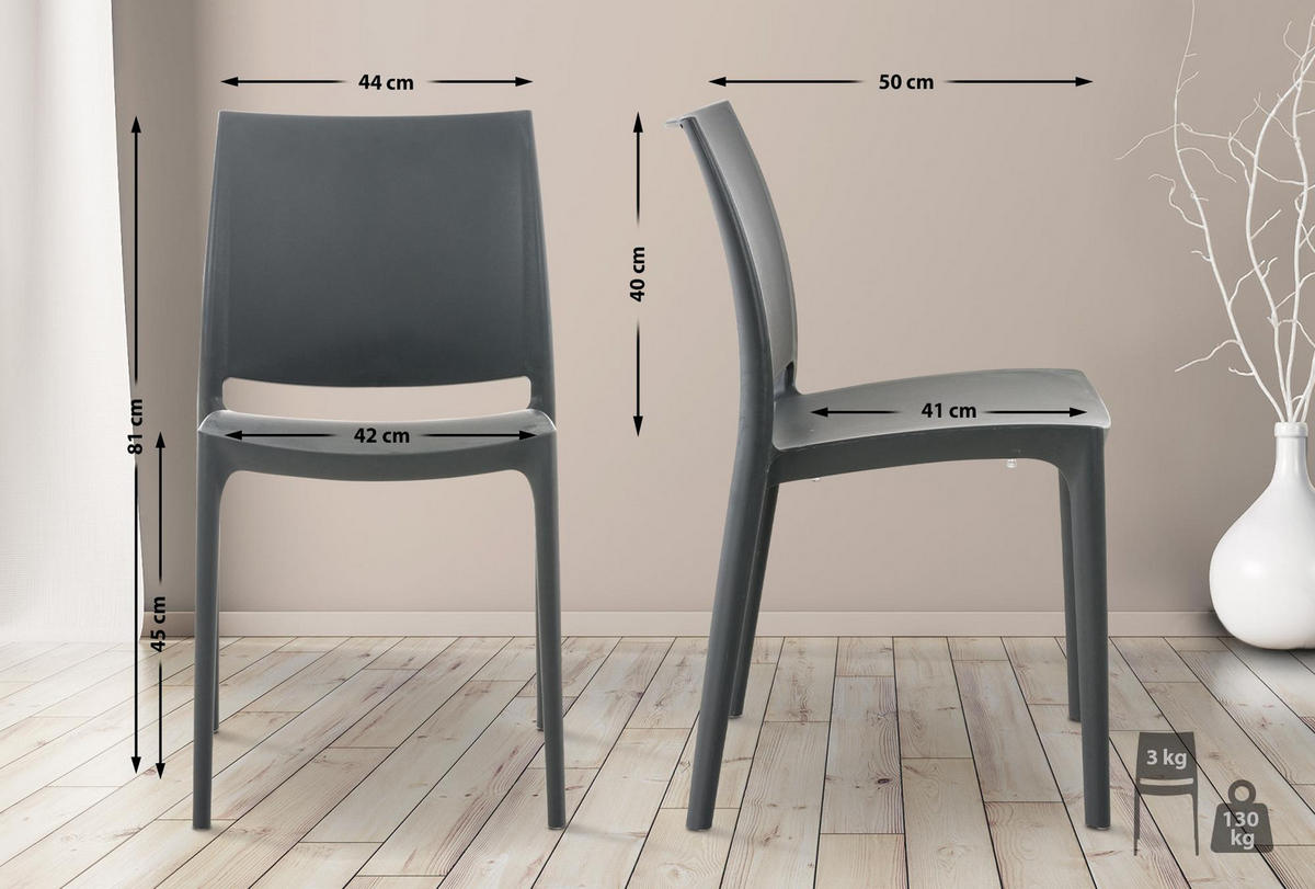 GARTENSTUHL 4er Set Kunststoff dunkelgrau - Dunkelgrau, Kunststoff (44/81/50cm) - CLP