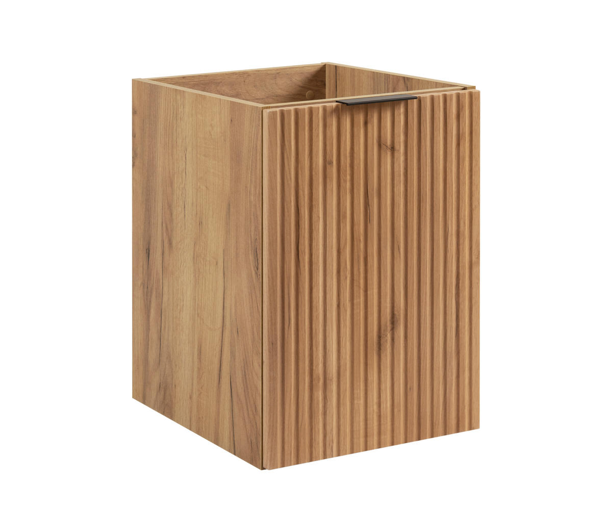 BADEZIMMERSCHRANK MIT WÄSCHEKORB: Eiche Craft, 40 x 57 x 46 cm, schwarze Griffe - Eichefarben, Holzwerkstoff (40/57/46cm) - 3XE LIVING