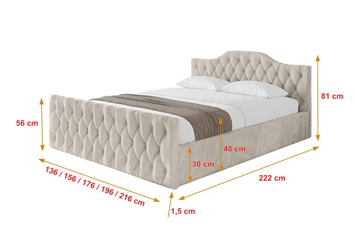 POLSTERBETT mit Bettkasten, Fußteil und Lattenrost, Boxbett ohne Matratze - FALIO-Z-V1 180x200 Beige - Beige, Holzwerkstoff/Textil (180/200cm) - ALTDECOR