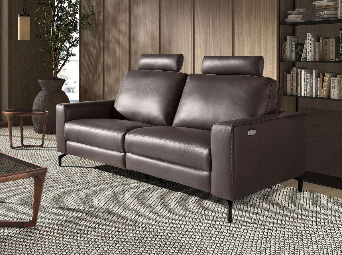 SOFA 3-Sitzer-Relax aus schokoladenbraunem Leder 206/98/89 cm - Dunkelbraun/Schwarz, Leder/Metall (206/89/98cm) - ANGEL CERDA