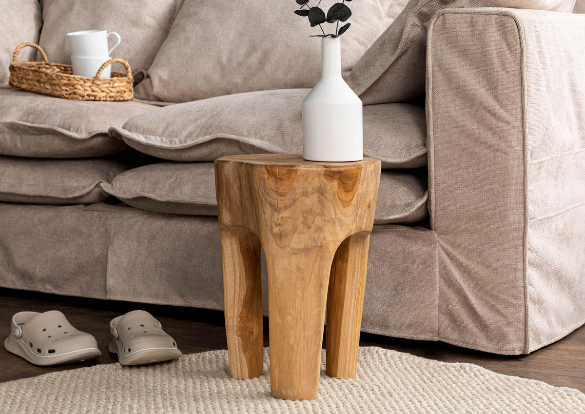 HOCKER Teak Wurzel 30x30x40 natur lackiert UNIKA #154 - Braun, Holz (30/40/30cm) - Massivmoebel24