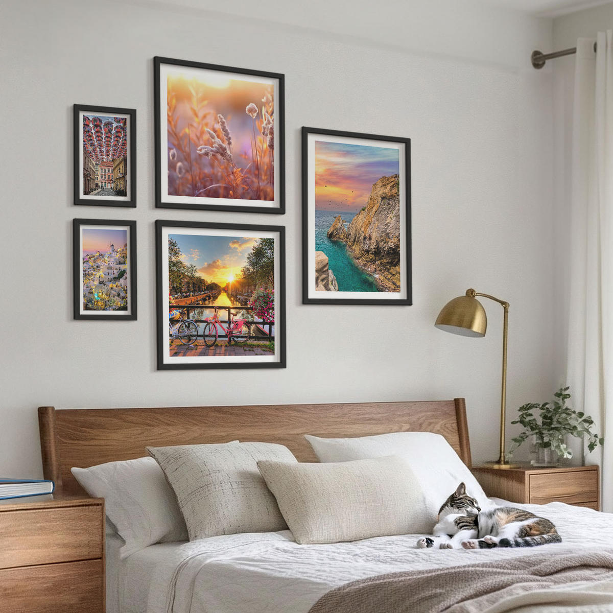 WANDBILDER 5er-Set - 50x50 cm & 20x30 cm & 40x60 cm Schwarzer Rahmen - Sonnenuntergänge am Meer - Schwarz, Kunststoff (40/60cm) - ArtPrintCave
