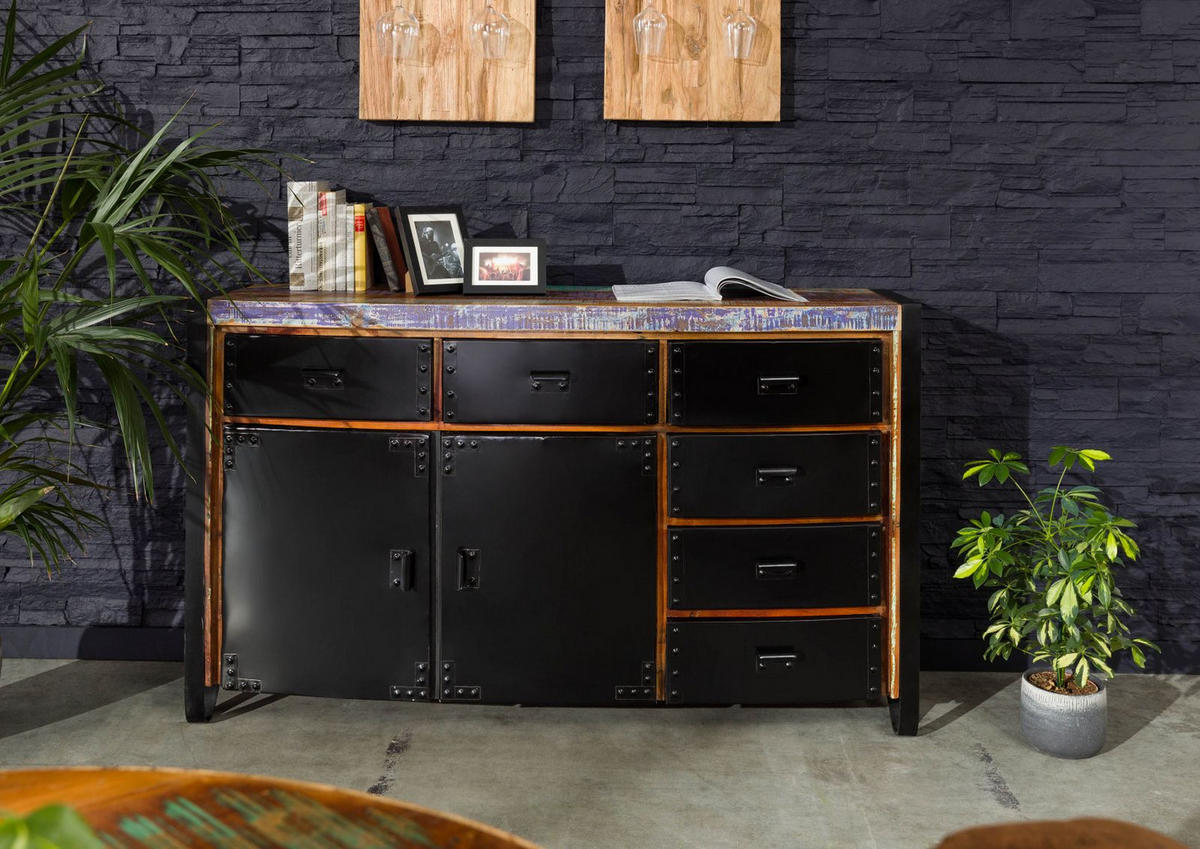 SIDEBOARD Altholz 148x43x90 mehrfarbig lackiert INDUSTRIAL #104 - Multicolor, Holz (148/90/43cm) - Massivmoebel24