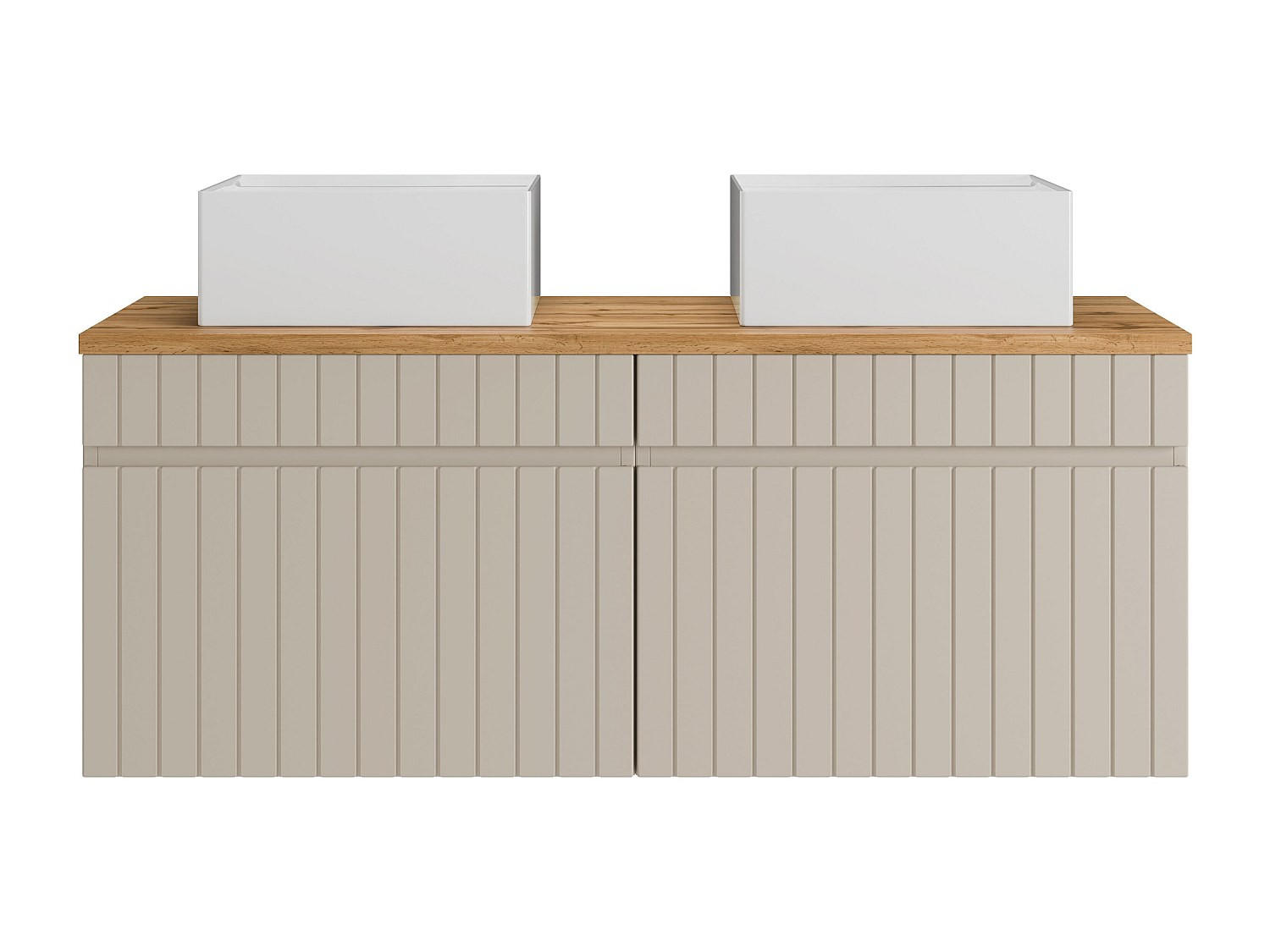 DOPPELWASCHTISCH - 120 cm x 46 cm - Holz, Platte - Beige - SATARA - Beige, Holz (120/46/46cm) - Vente-Unique