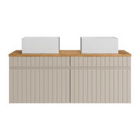 DOPPELWASCHTISCH - 120 cm x 46 cm - Holz, Platte - Beige - SATARA - Beige, Holz (120/46/46cm) - Vente-Unique