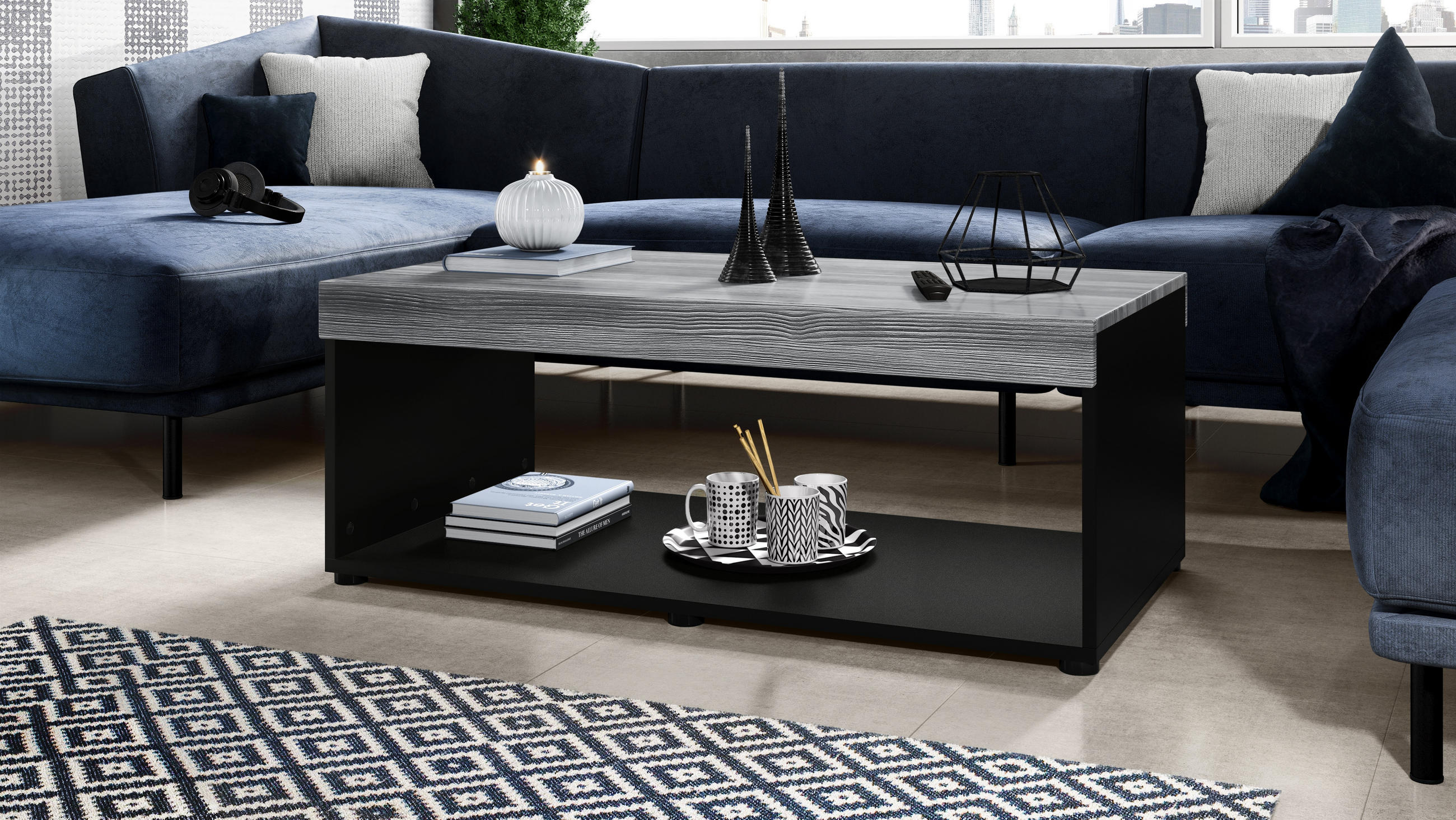 COUCHTISCH Pure Tischplatte und Blenden in Avola-Anthrazit - Anthrazit, Holzwerkstoff (58/104/40.5cm) - Vladon