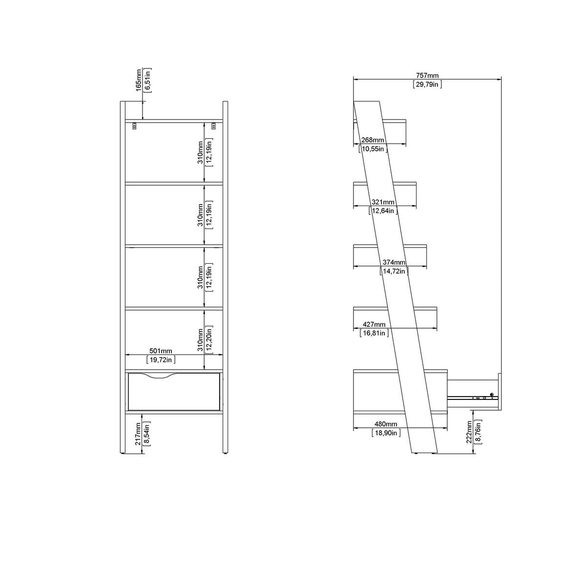 BÜCHERREGAL mit 4 Einlegeböden, 1 Schublade weiß und Eiche Dekor billund 55,1/48,1/180,4 cm - Weiß, Holzwerkstoff (48.1/180.4/55.1cm) - Calicosy