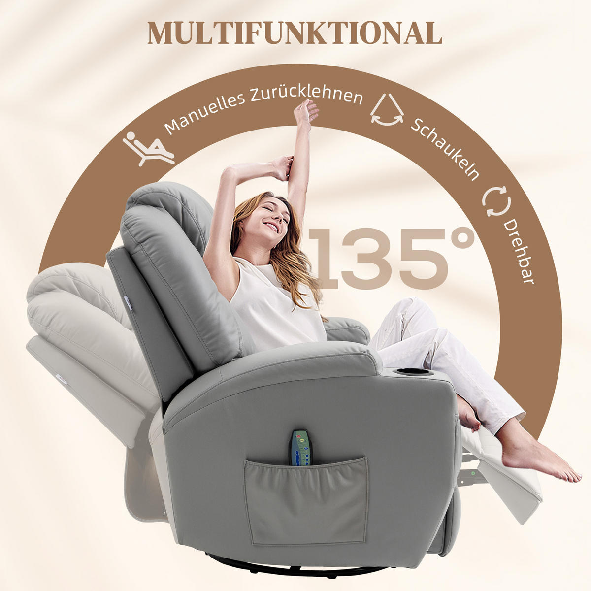 MASSAGESESSEL, Grau, Kunstleder, Metall - Grau, Kunststoff/Metall (99/106/89cm) - HOMCOM