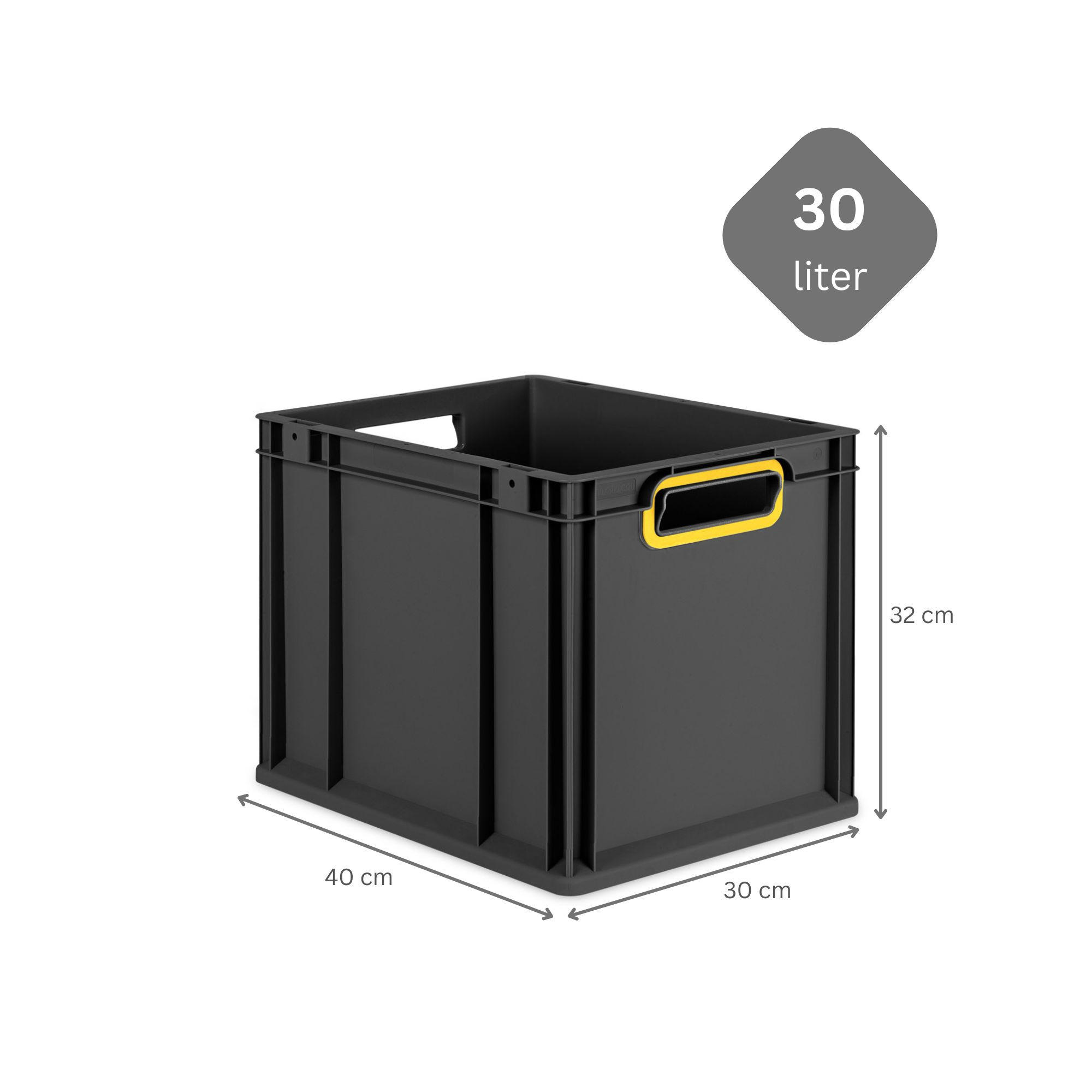 EUROBOX NextGen Color 32x30x40 cm 30 Liter Griffe gelb offen, Schwarz - Gelb/Schwarz, Kunststoff (30/32/40cm) - PROREGAL