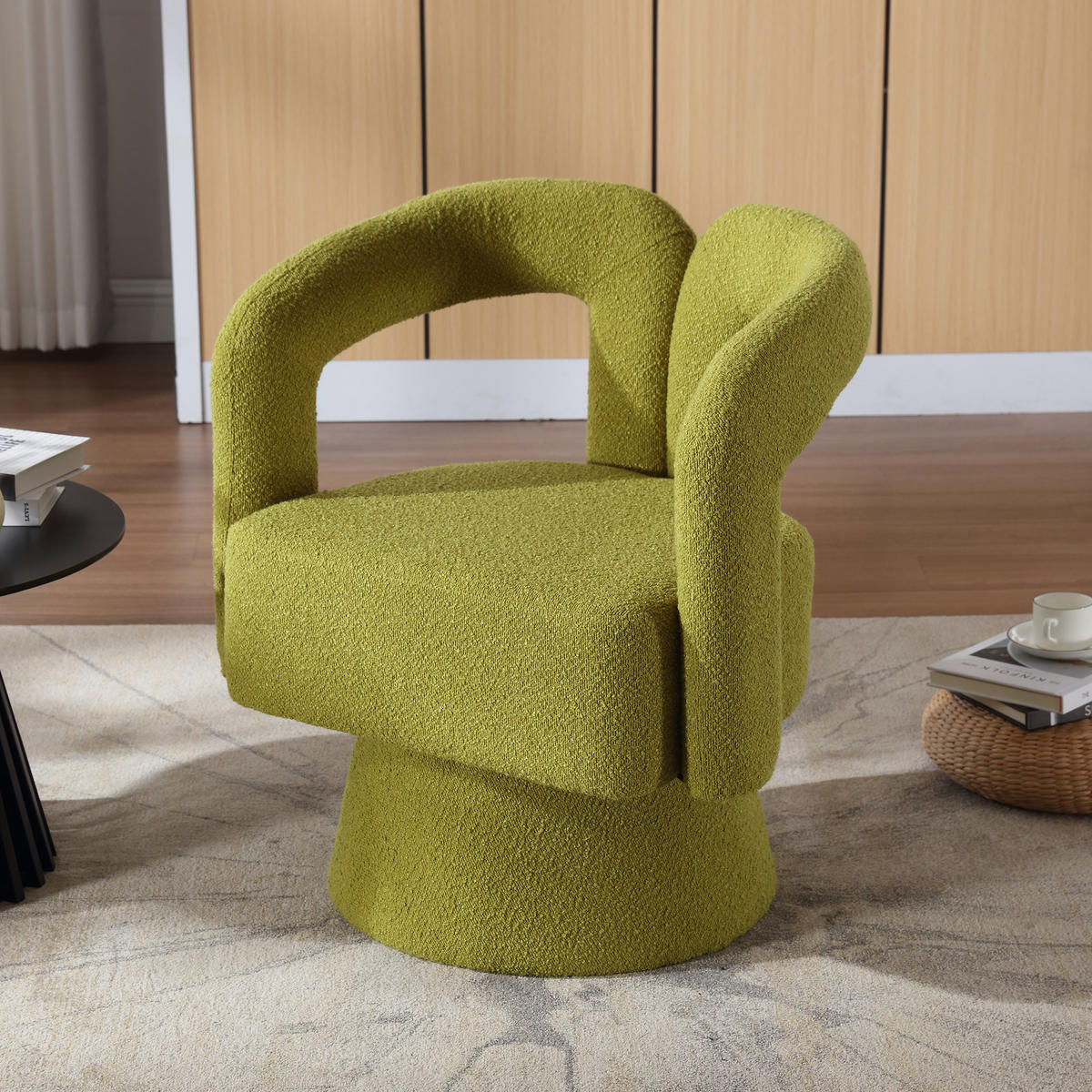 SESSEL Bouclé Olivgrün drehbar - Olivgrün, Holzwerkstoff/Textil (67/74/54cm) - WISHDOR
