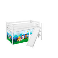 HOCHBETT JELLE Paw Patrol blau mit schräger Rutsche und Vorhang - Weiß, Holz - Lilokids