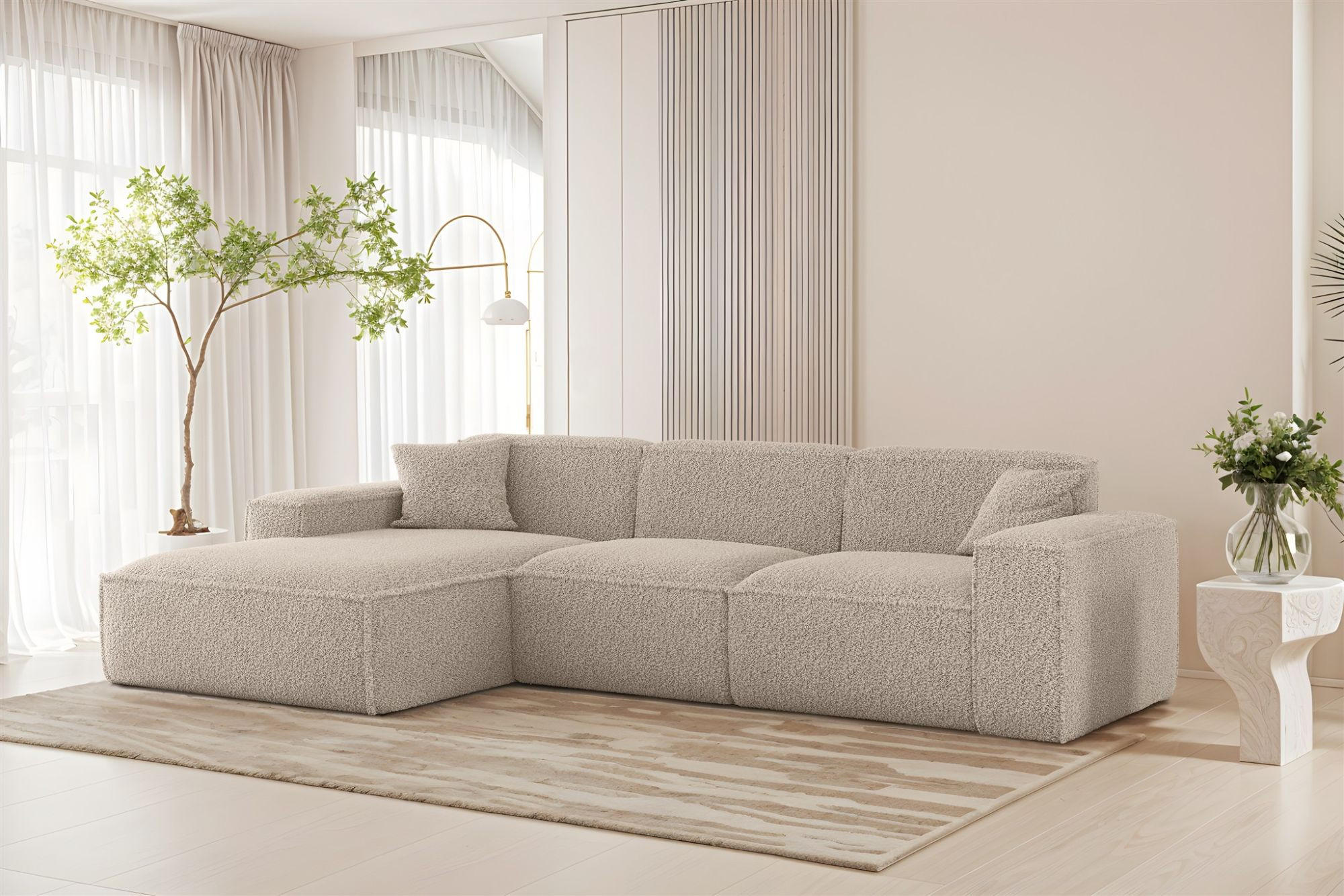 ECKSOFA Celes Premium In Sven - Hellbraun, Holzwerkstoff/Textil (266/165cm) - Fun Möbel