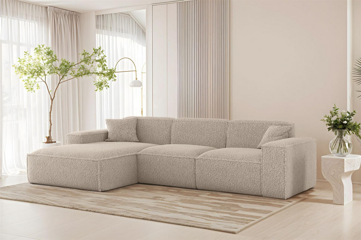 ECKSOFA Celes Premium In Sven - Hellbraun, Holzwerkstoff/Textil (266/165cm) - Fun Möbel
