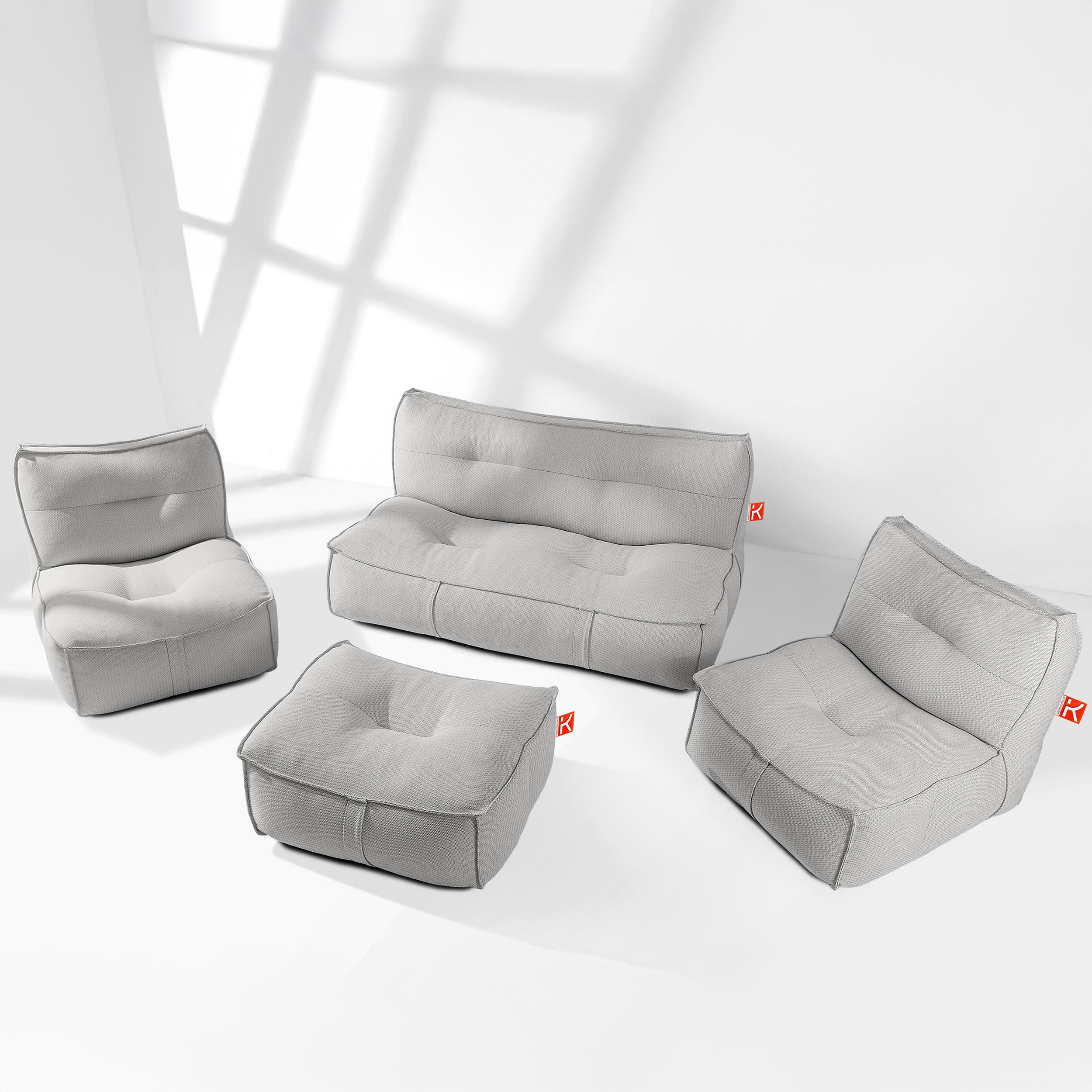 GARTENLOUNGE-SET LOVIA, Möbel-Set, Dunkelgrau/Weiß - Dunkelgrau, Textil - KONSIMO®