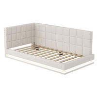 POLSTERBETT 90/200 cm DE-02029, in Beige, mit LED und USB - Beige, Holzwerkstoff (90/200cm) - ComfortXL