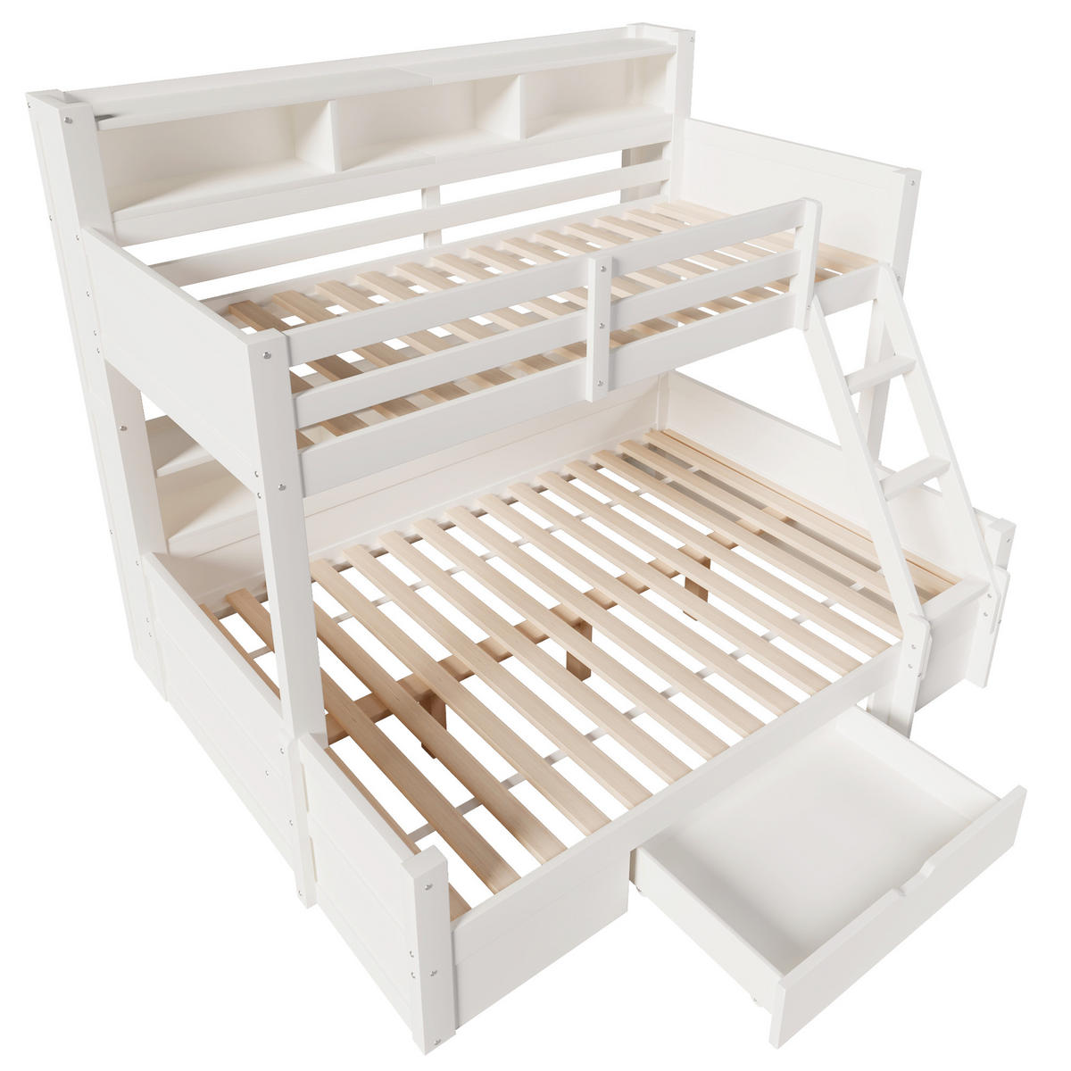 ETAGENBETT 90/200 + 140/200 cm in Weiß mit LED-Beleuchtung und Stauraum - Weiß, Holz - BEAOK