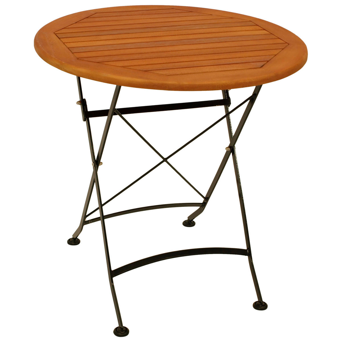 KLAPPTISCH Bad Belzig - 75cm rund mit schwarzem Flachstahlgestell - Belattung aus Eukalyptusholz, geölt - Schwarz, Holz (75/75/74cm) - TPFGarden