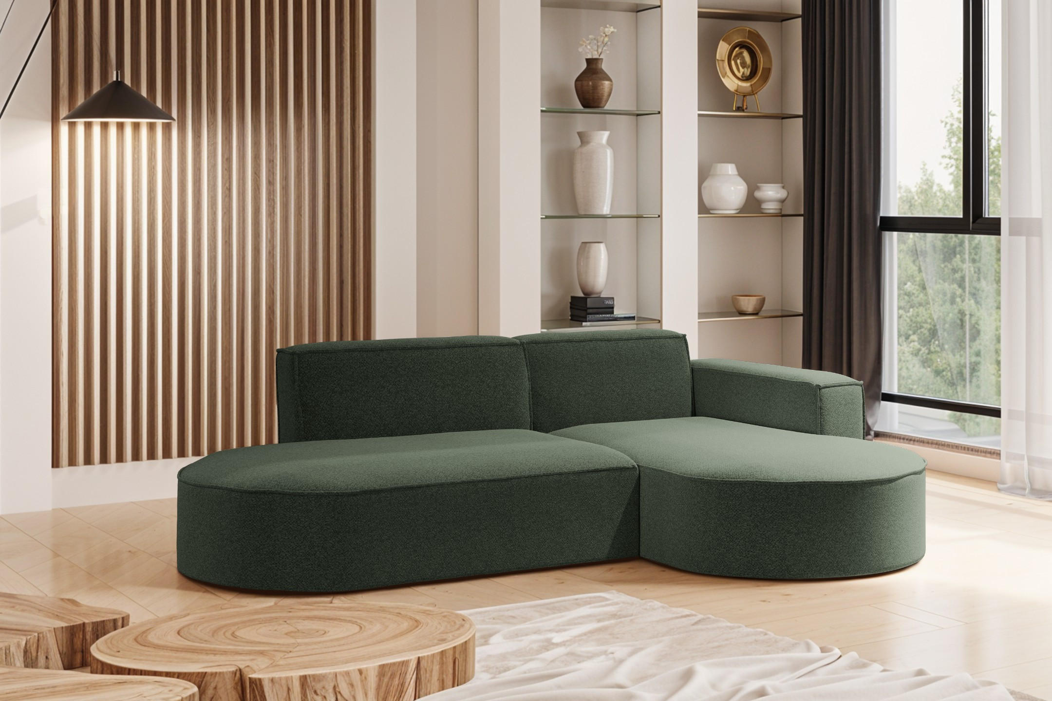 ECKSOFA Modernes L-förmiges Modena Studio Stoff Raven Grün Rechts - Grün, Holz/Textil (236/165cm) - Kaiser Möbel