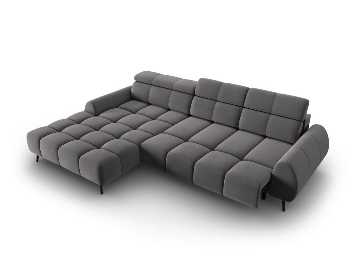 ELEKTRISCHES-ECKSOFA links Alyse aus Samt hellgrau 5 Sitzplätze - Hellgrau, Textil (188/295cm) - Micadoni