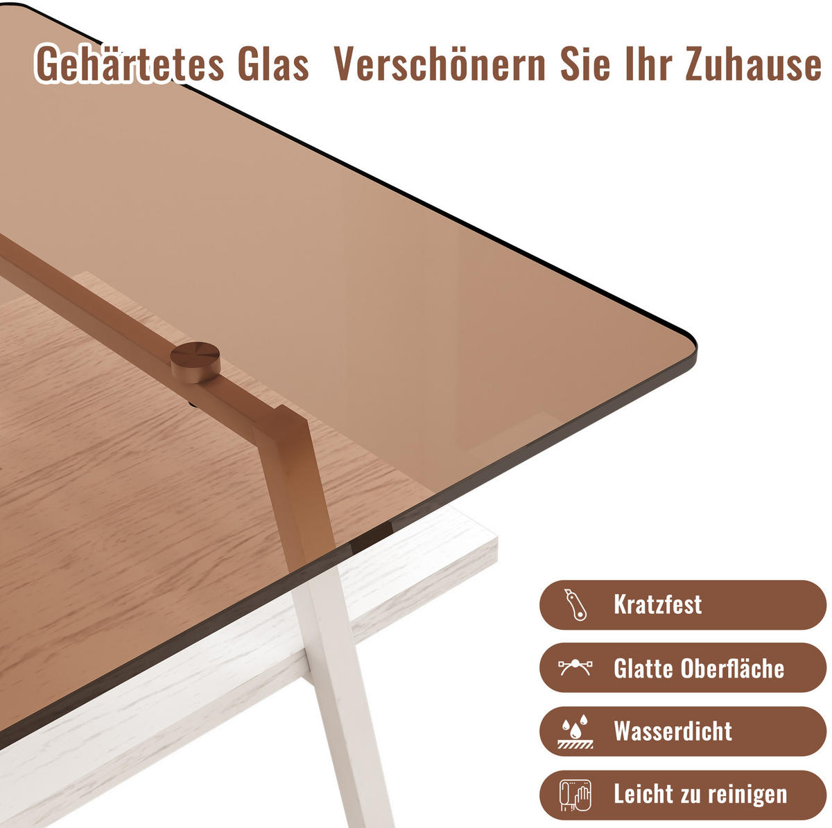 COUCHTISCH aus Hartglas 98x58x42 cm und MDF Braun-Weiß mit Metallbeinen - Braun, Holzwerkstoff (98/58/42.5cm) - IVMEU